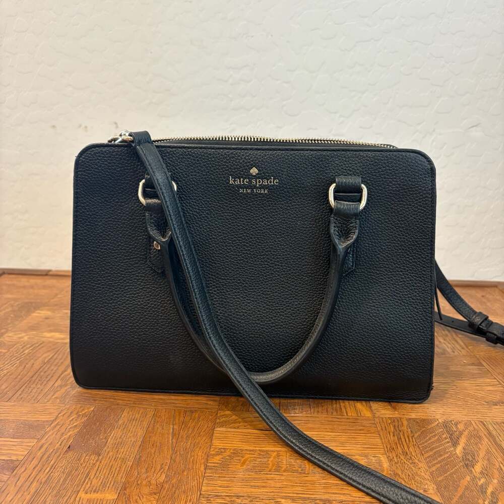Kate Spade New York Black Pebbled Leather 3 Compartment Satchel Crossbody Bag